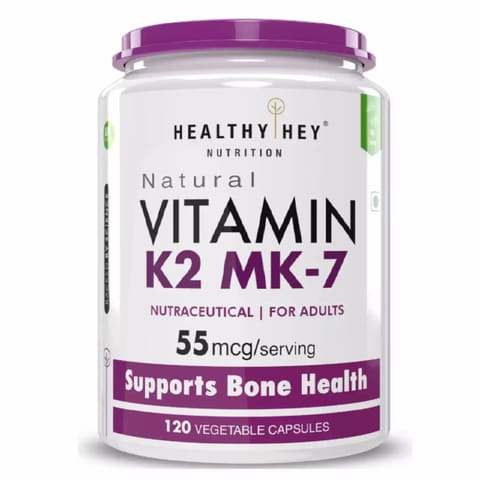 HealthyHey Nutrition Vitamin K2 MK7 Vegetarian Source - Support Bone Health 55 Mcg (120 Capsules)
