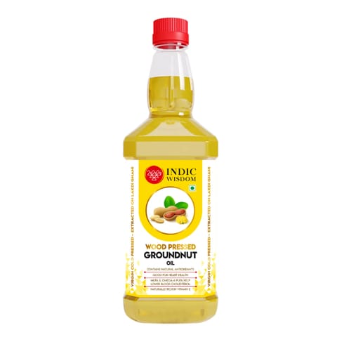 IndicWisdom Wood Pressed Groundnut oil 1 Liters (Cold Pressed - Extracted on Wooden Churner)