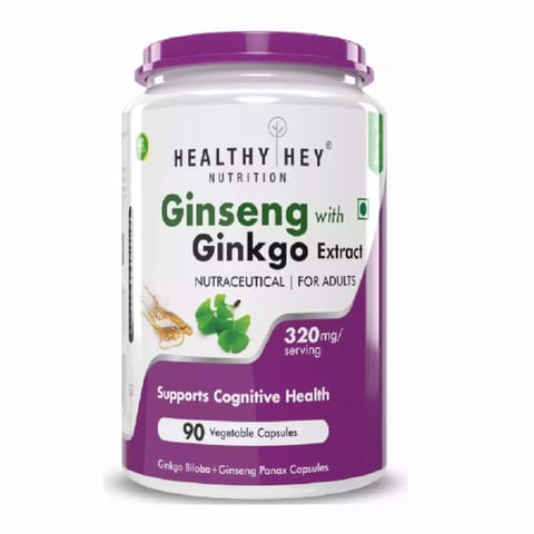 HealthyHey Nutrition Ginseng + Ginkgo Biloba  (90 Veg Capsules)
