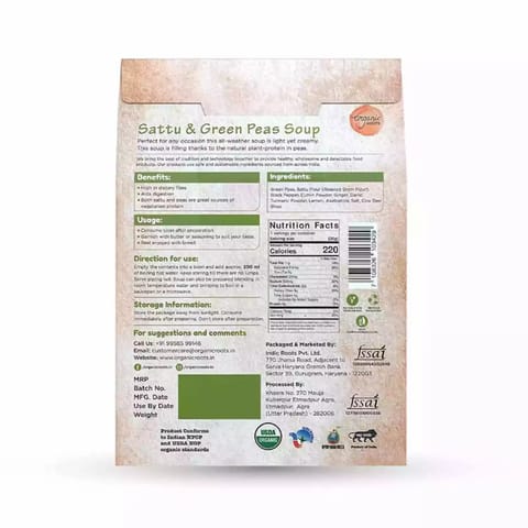 Organic Roots Sattu  Green Peas Instant Soup Packets Healthy Natural Ready To Cook Pack of 4