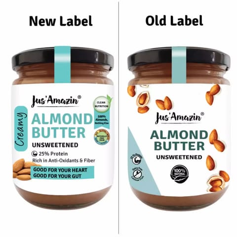 Jus Amazin Creamy Almond Butter All Natural Unsweetened 500g