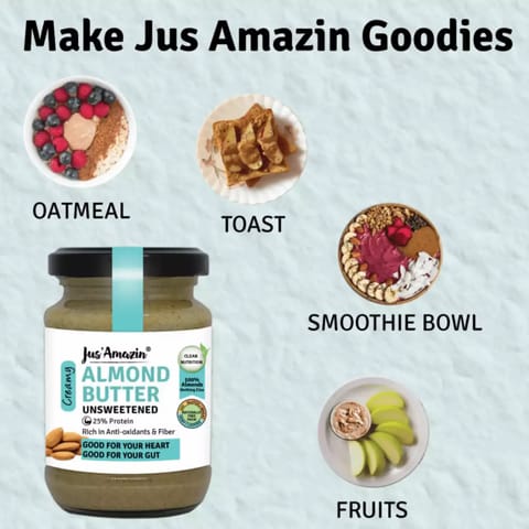 Jus Amazin Creamy Almond Butter All Natural Unsweetened 125g