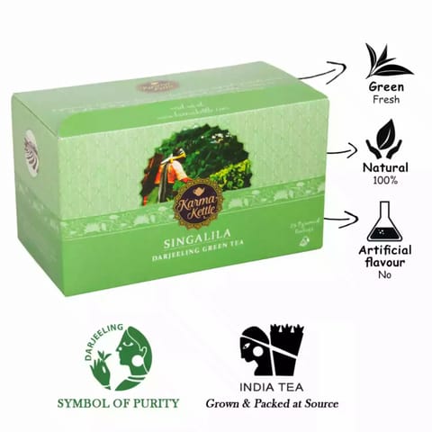 Karma Kettle Organic Singalila Darjeeling Green Tea 25 Pyramid Teabags