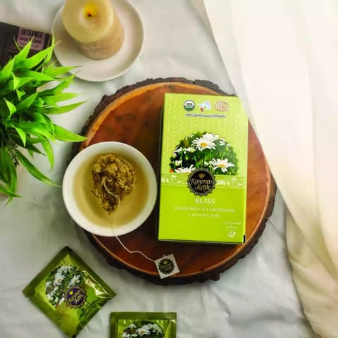 Karma Kettle Organic Bliss Herbal Tea With Chamomile and Lemongrass  25 Pyramid Teabags