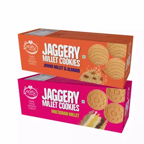 Early Foods and Assorted Pack of 2 Jowar and Multigrain Millet Jaggery Cookies X 2 150g each