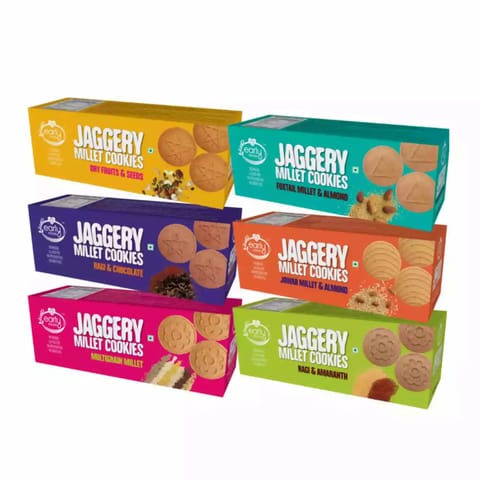 Early Foods and Assorted Pack of 6  Ragi Dry Fruit MultiJowar Foxtail Choco Jaggery Cookies150g X 6