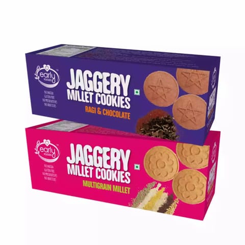 Early Foods and Assorted Pack of 2  Multigrain Millet Ragi Choco Jaggery Cookies X 2 150g each