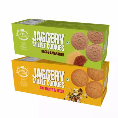 Early Foods and Assorted Pack of 2  Dry Fruit Ragi Amaranth Jaggery Cookies X 2 150g each