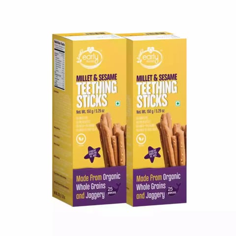Early Foods and Pack of 2  Millet and Sesame Jaggery Teething Sticks 150g X 2 Healthy Snack Combo