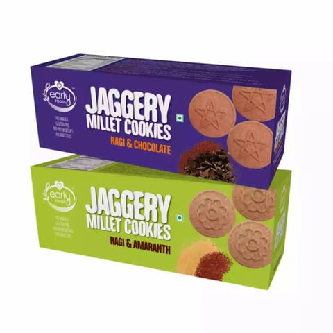 Early Foods and Assorted Pack of 2  Ragi Amaranth Ragi Choco Jaggery Cookies X 2 150g each