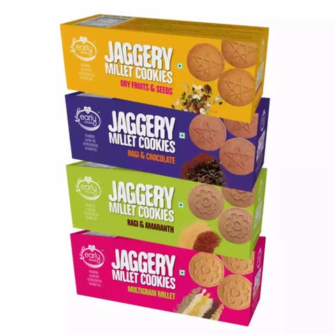 Early Foods and Assorted Pack of 4  Ragi Dry Fruit Millet Chocolate Jaggery Cookies X 4 150g each