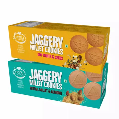 Early Foods and Assorted Pack of 2 Foxtail Almond Dry Fruit Jaggery Cookies 2 150g each