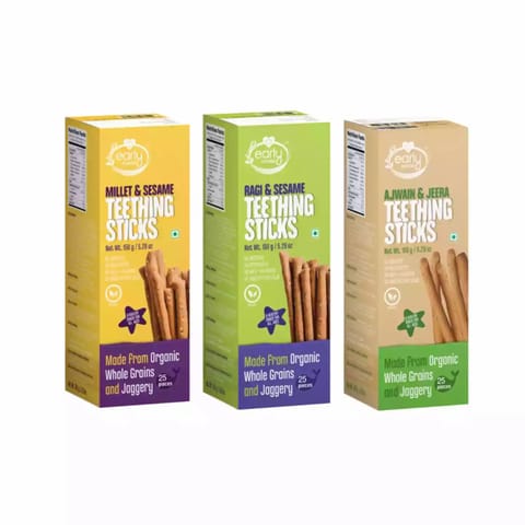 Early Foods and Pack of 3  Organic Millet Teething Sticks Healthy Snack Combo for Kids