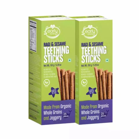 Early Foods Pack of 2  Ragi and Sesame Jaggery Teething Sticks 150g X 2 Kids Snack Combo
