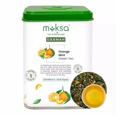 MOKSA Tea Orange Mint Green Antioxidants Rich Refreshing Ice 15 Biodegradable Pyramid Tea bag 30g