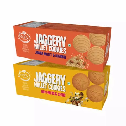 Early Foods Assorted Pack of 2 Jowar and Dry Fruit Jaggery Cookies X 2 150g each
