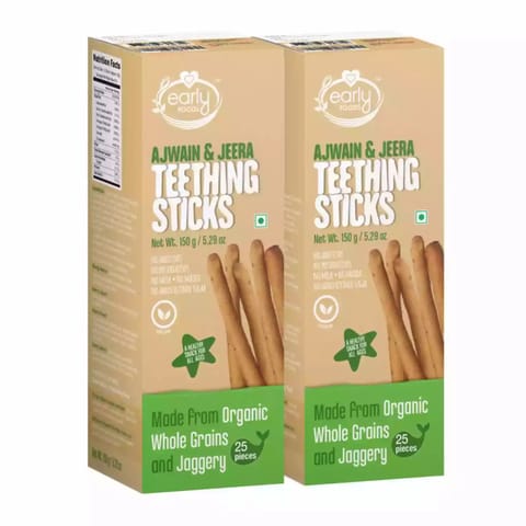 Early Foods Pack of 2  Whole Wheat Ajwain Jaggery Teething Sticks 150g X 2