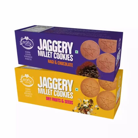 Early Foods Assorted Pack of 2  Dry Fruit and Ragi Choco Jaggery Cookies X 2 150g each