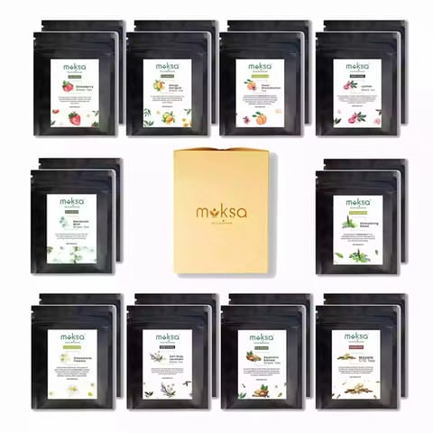 Moksa Tea and Botanicals Natural Assorted Tea Sampler Pack Bags Set 20 Luxurious Sample Tea Bags