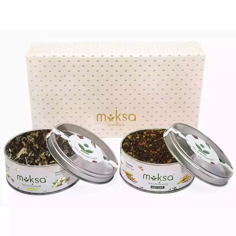 Moksa Tea Botanicals Assorted Tea Gift Set Immune Box 2 Round Caddies in A Tea Sampler Gift Pack