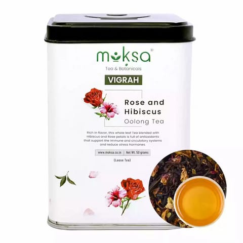 Moksa Oolong Tea Blended with Hibiscus and Dried Rose Petals Loose Leaf Tea 50 Gm