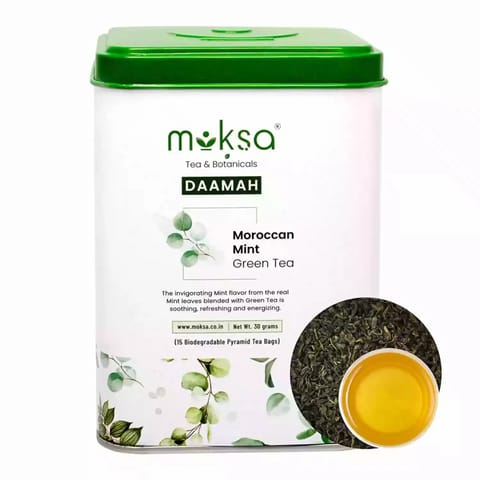 MOKSA Tea Moroccan Mint Green TeaBlended with Real Mint Leaves for Destress 15 Tea Bag 30g