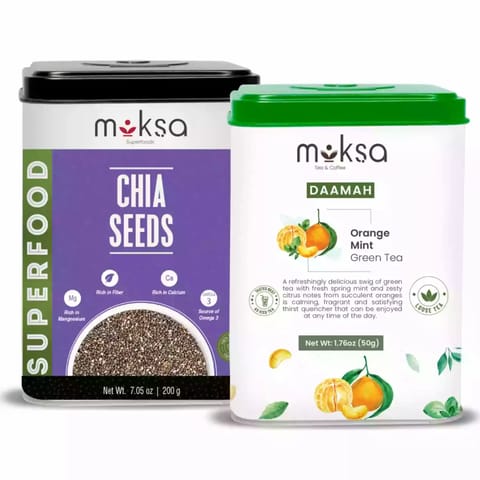 Moksa Chia Seeds and Orange Mint Green Tea (200 gms+ 50 gms)