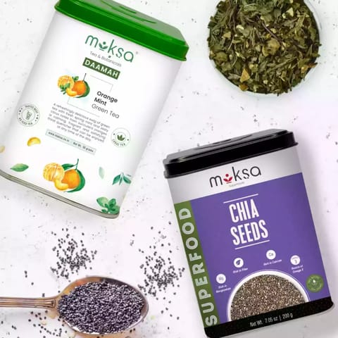 Moksa Chia Seeds and Orange Mint Green Tea (200 gms+ 50 gms)