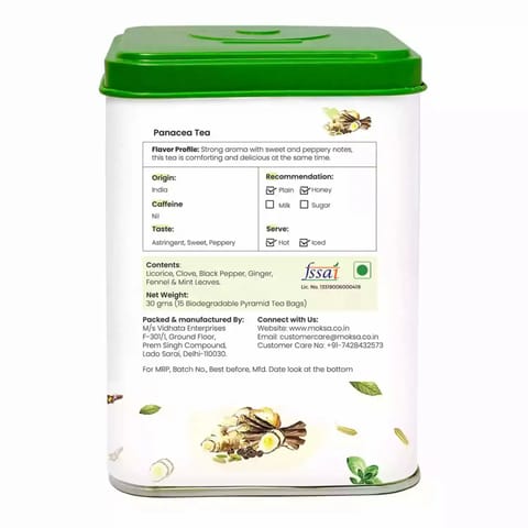 MOKSA Tea Immunity Boosting Panacea Green Tea Kadha Tea Antioxidants 15 Biodegradable Tea bag 30g