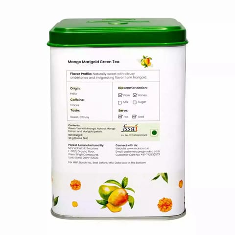 MOKSA Tea BOTANICALS Luxury  Pure Mango Marigold Green Loose Tea Leafs with Dried Mango Bits50 GMS