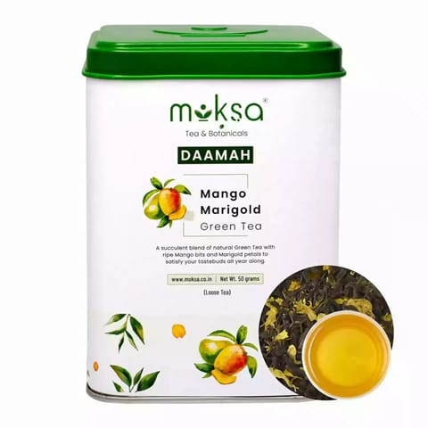 MOKSA Tea BOTANICALS Luxury  Pure Mango Marigold Green Loose Tea Leafs with Dried Mango Bits50 GMS