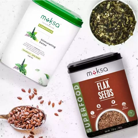 Moksa Flax Seeds and Stimulating Detox Tea Detox Kit 200 Gm + 50 Gm