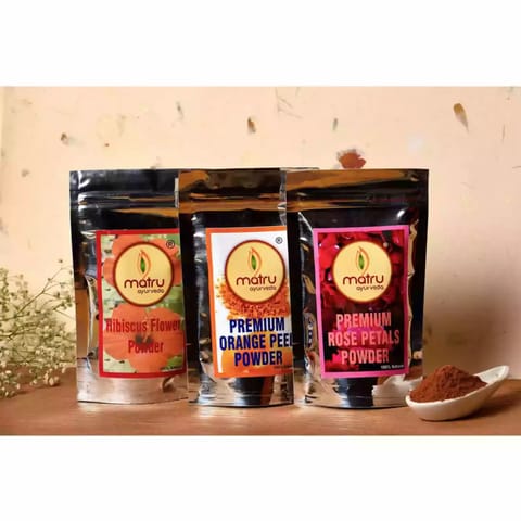Matru Ayurveda Premium Pack of Hibiscus and Orange and Rose Powder 100 gm Each