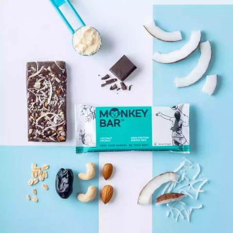 Monkey Bar - Coconut Crunch Protein Bar, 10 gms Protein, Natural and Delicious (Pack of 8 Bars , Each of 50 gms)
