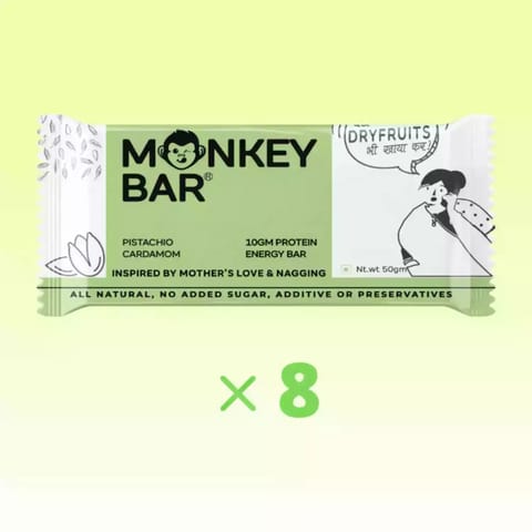 Monkey Bar Pistachio Cardamom Protein 10 gms Natural and Delicious Pack of 8