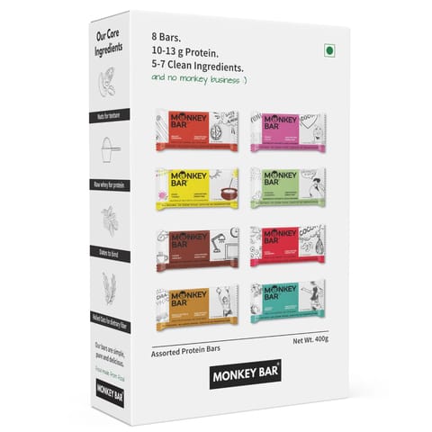 Monkey Bar Assorted Protein Bars Pack of 8