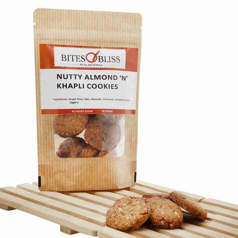 Bites of Bliss Nutty Almond Khapli Cookies 10 pcs 130 gms, PACK of 2