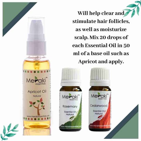 Meraki Essentials Strong Hair Combo I Rosemary and Cedarwood Essential Oil I Apricot Oil 235 gms