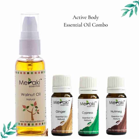 Meraki Essentials Active Body Combo I Nutmeg Ginger and Cypress Essential Oils I Walnut Oil 280 gms