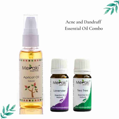 Meraki Essentials Dandruff and Acne Combo I Lavender  and Tea Tree Essential Oil  I Apricot Oil