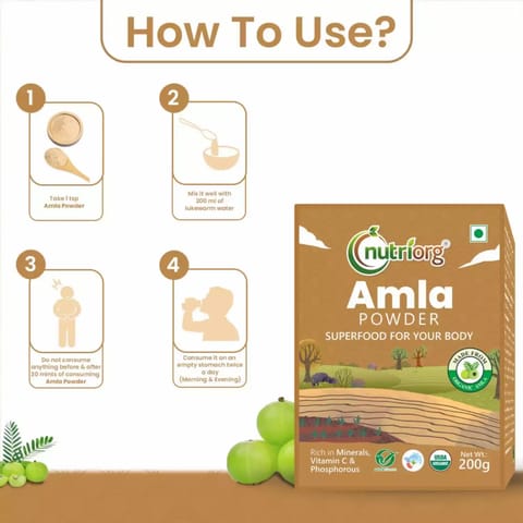 Nutriorg Certified Organic Amla Powder (Pack of 2, Each of  200 gms)
