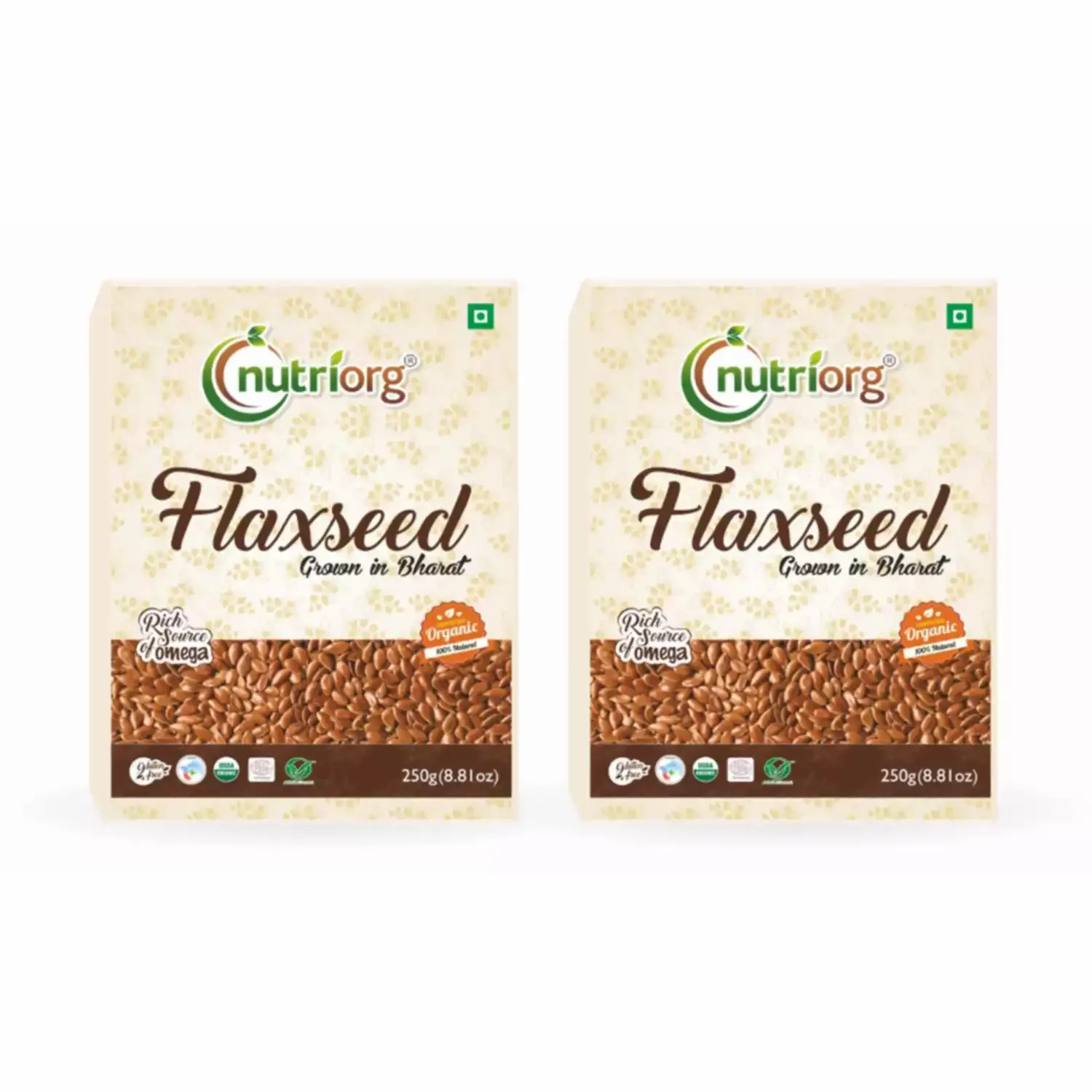 Nutriorg Certified Organic Flaxseed Raw (Pack of 2 each 250 gms)