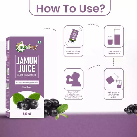 Nutriorg Jamun Juice 500ml, Good for Diabetes, Maintain Blood Sugar Level