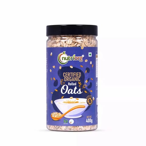Nutriorg Certified Organic Rolled Oats 400gm (Pack of 3) High Fiber & Protein Oats, Breakfast Cereal, Gluten free Oats