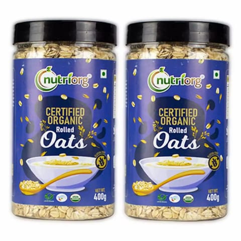 Nutriorg Certified Organic Rolled Oats 400gm (Pack of 2), Gluten Free, Rich Fiber & High Protein