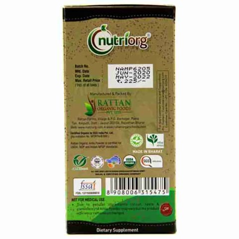Nutriorg Certified Organic Amla Powder 100gm (Pack of 3), Good for Hair, Skin & stomach Health