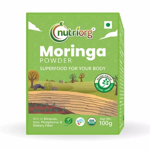 Nutriorg Certified Organic Moringa Leaf Powder (Pack of 2, Each of 100 gms) Super Food For Weight Loss