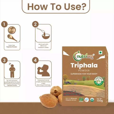 Nutriorg Triphala Powder (150 gms), Helps in Digestion, Good for Stomach Health