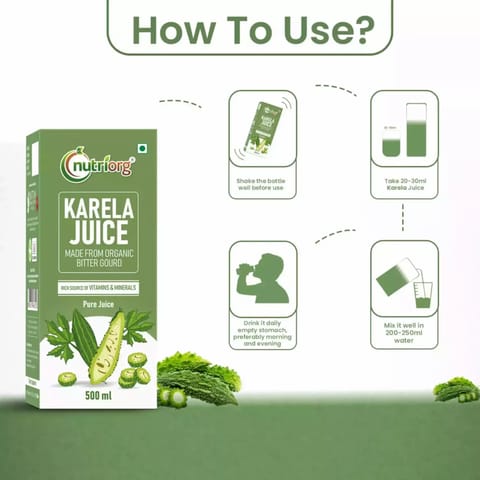 Nutriorg Karela Juice 500ml | Sugar Balance Juice | Good for Stomach Health | Pure Natural Karela Juice