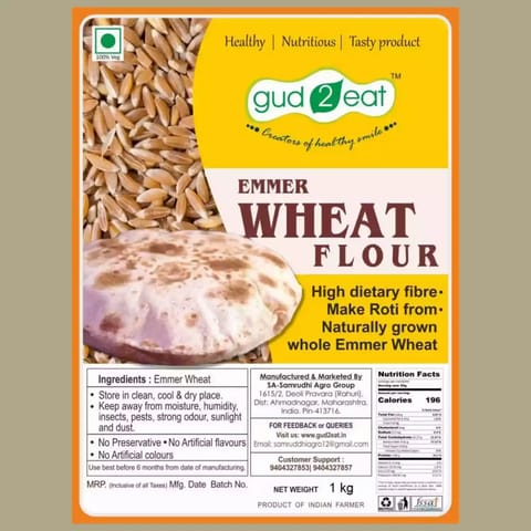 Gud2eat Organic Emmer Wheat Flour Khapali Flour 1kg*3
